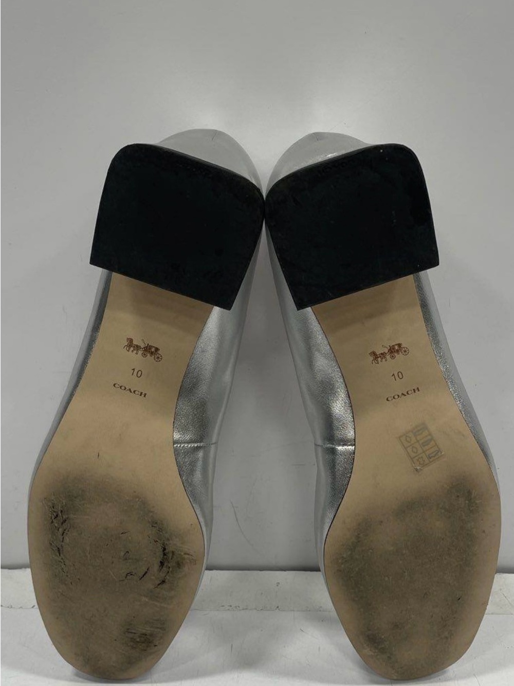 Coach Silver Metallic Women’s Ballet Block Heels with Bow - Picture 4 of 5